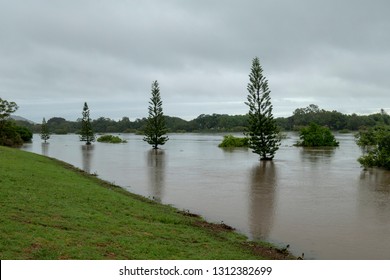 Townsville, Queensland, Australia - January 31 2019:  Rising Flood Waters Threaten Imminent Inundation Of Homes In The Suburb Of Annandale During The 2019 Monsoon Trough That Menaced Townsville.