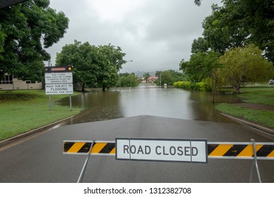 Townsville, Queensland, Australia - January 31 2019:  Rising Flood Waters Threaten Imminent Inundation Of Homes In The Suburb Of Annandale During The 2019 Monsoon Trough That Menaced Townsville.