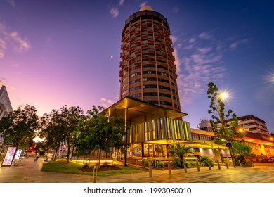 Townsville, Queensland, Australia - May 17, 2021: Grand Chancellor Hotel Building At Sunset