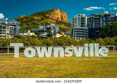 Townsville, Queensland, Australia - May 17, 2021: Townsville town sign in a picturesque location