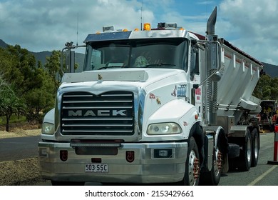 Townsville, Queensland, Australia - May 2022: A Heavy Tip Truck Working On Highway Road Construction.