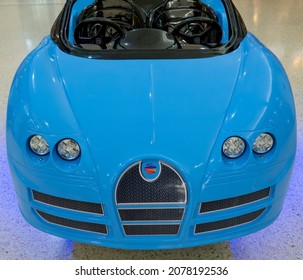 Townsville, Queensland, Australia - November 2021: A Little Blue Coin In Slot Car For Children To Ride In Shopping Center