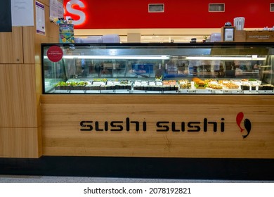 Townsville, Queensland, Australia - November 2021: Takeaway Sushi Bar In Shopping Center Food Court