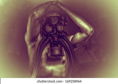 Toxic  gas mask  Male model  evil  blind  fallen angel death