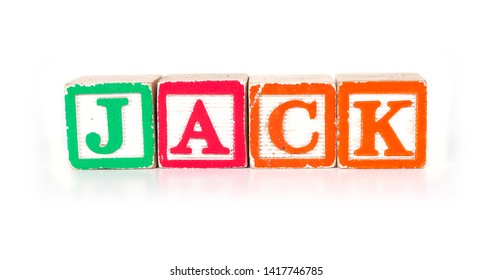 Toy blocks spelling out the name "JACK"