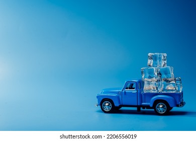 Toy Blue Car With Ice. Minimalism Ice Machine