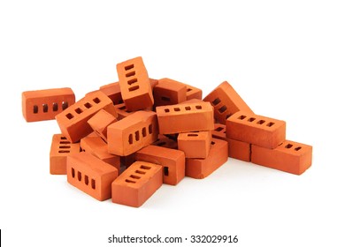 Toy Bricks Isolated On White. A Pile Of Miniature Toy Bricks Isolated On White Background