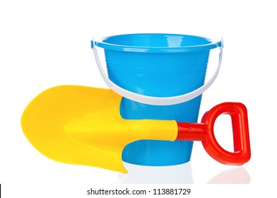 Toy Bucket And Spade Isolated On White Background