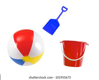 A Toy Bucket And Spade Set  Isolated Against A White Background