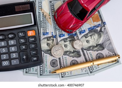 Toy Car And Calculator, Money, Pen