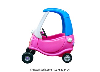 Toy car for children isolated on white background. Educational toys for preschool and kindergarten child. Car trip