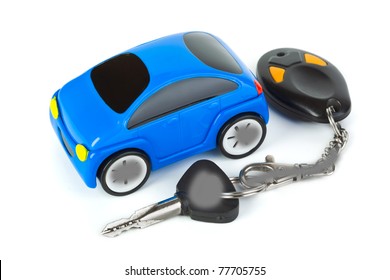 Toy Car And Keys Isolated On White Background