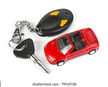 Toy Car And Keys Isolated On White Background