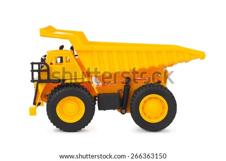 Toy car truck in hand isolated on white background