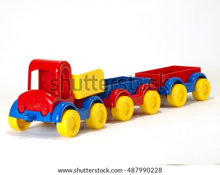 Toy car truck and trailer isolated on white background