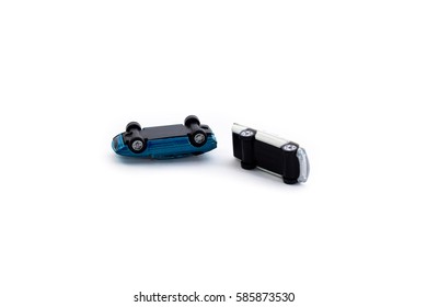 Toy Cars Collided White Background.