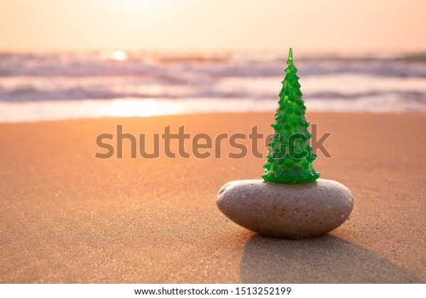 Toy Christmas Tree On Rounded Stone Stock Image Download Now