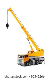 Toy Crane Isolated Over White Backgroung