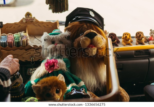 Toy dog in the car waving\
his head