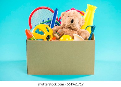 Toy. Donation Box With  Unwanted Items For Poor