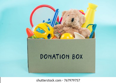 Toy. Donation Box With  Unwanted Items For Poor