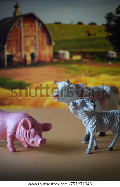 Toy Farm Animals Barn Background Stock Photo Edit Now 757971943