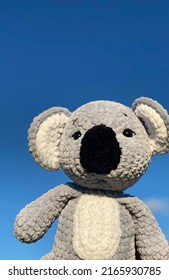 Toy Gray Bear Koala.Koala Bear. Grey Knitted Koala Bear Toy. Amigurumi.