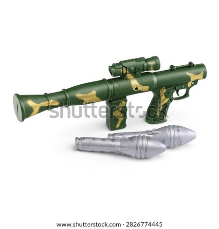 A toy grenade launcher with shells on a white background. Children's toy weapons.