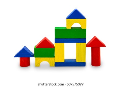 A Toy House Made From Wooden Blocks