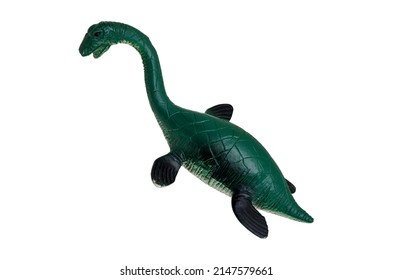 Toy Loch Ness Monster Dinosaur Green Plastic Isolated On White Background