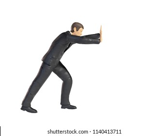 toy miniature businessman pushing figure lifting, figurine concept isolated on white background - Shutterstock ID 1140413711