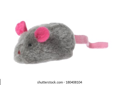 Toy Mouse With Pink Ears And Tail On White 