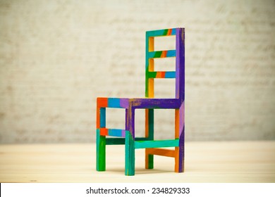 Toy Multicolored Wooden Chair, Modern Art Handmade