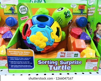 Toy R Us, Selangor, Malaysia - December 2018: Sorting Surprise Turtle Kids Learning Toys Display For Sale In Toy Store. Leap Frog Is An American Company That Produces Educational Toys For Children. 