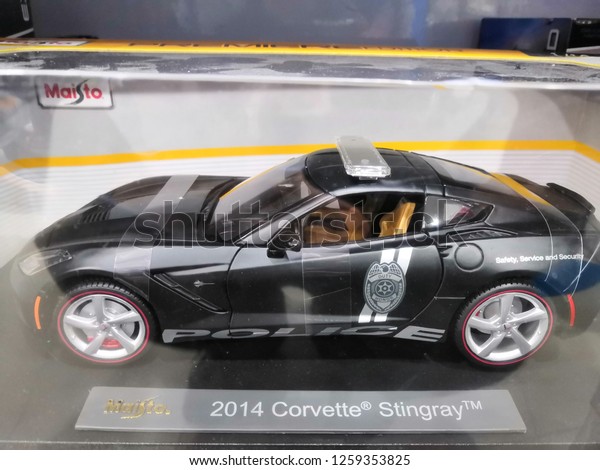 Toy R Us, Selangor, Malaysia - December 2018: Closeup\
Corvette Police kids toy made by Maisto display for sale in toy\
store. 