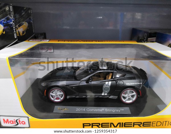 Toy R Us, Selangor, Malaysia - December 2018: Closeup\
Corvette Police kids toy made by Maisto display for sale in toy\
store. 