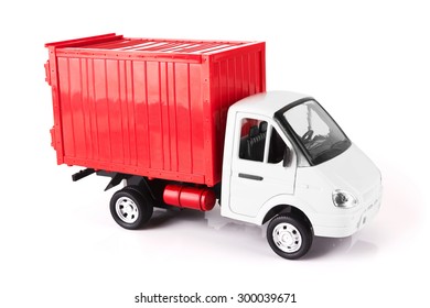 Toy Red Truck Isolated On A White Background