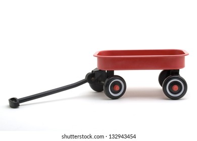 Toy Red Wagon On A White Background