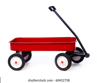 Toy red wagon on white full size