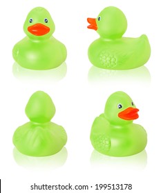 Toy Rubber Green Duck Isolated On White Background