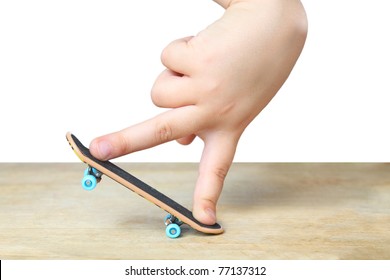 Toy Skateboarding Concept With Miniature Children Finger Board