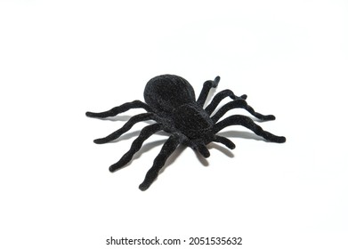 Toy Spider Black On White Background. Isolated. Halloween