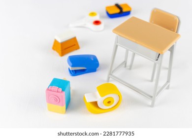 Toy study desk and stationery. school image - Shutterstock ID 2281777935