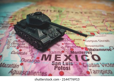 Toy Tanks On The Map. War On Drug Cartels In Mexico.