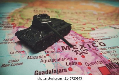 Toy Tanks On The Map. War On Drug Cartels In Mexico.