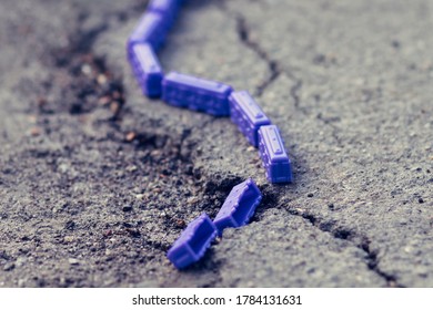 Toy Train Cars In The Top View. Simulation Of A Railway Accident And Train Wreck.