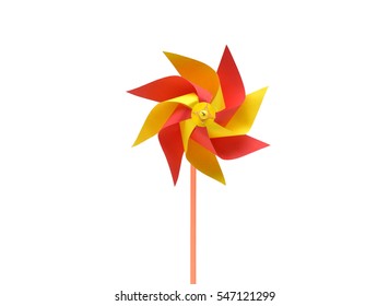 Toy windmill propeller set with multicolored blades isolated on white