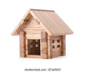 Toy Wooden House Isolated On White Background