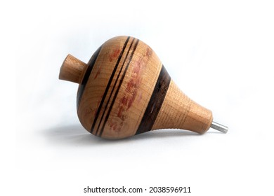 Toy, Wooden Spinning Top Worn By Use