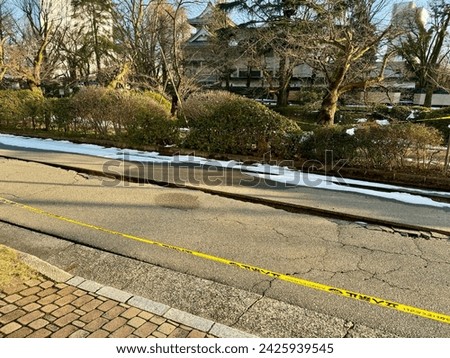 Toyama city in Japan hit by earthquake with asphalt roads destroyed by the earthquake on January 1st